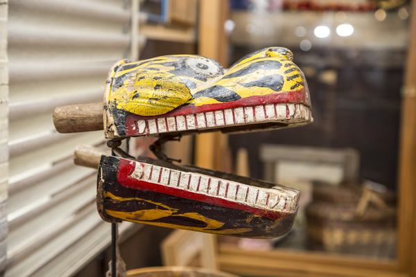 059 tibetan ceremonial tiger mask hand carved and painted wood with protective reflective mirror eyes 475 2