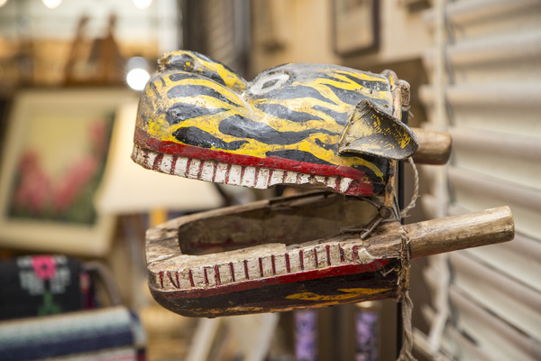 059 tibetan ceremonial tiger mask hand carved and painted wood with protective reflective mirror eyes 475 1